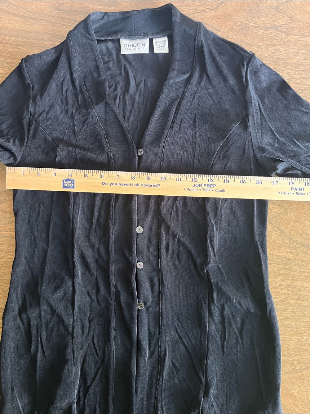 CHICOS Travelers Top Cardigan Sz 0 S Slinky Black Button V Neck Long 3/4 Sleeves - Picture 4 of 8